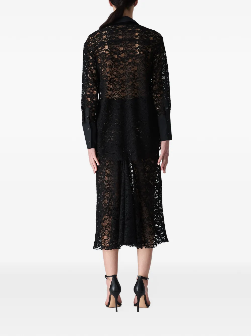 Vera Wang Tulia high-waisted floral-lace midi skirt Zwart