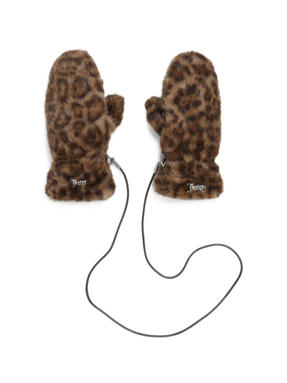 Juicy Couture leopard-print drawstring mittens - Braun