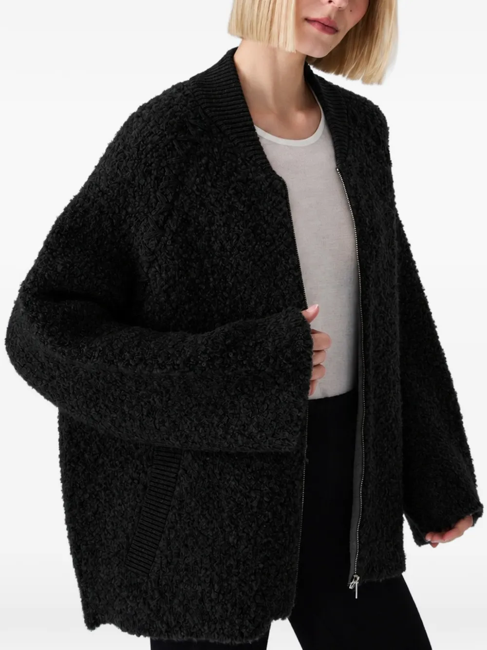 Vera Wang bouclé zip-up jacket Zwart