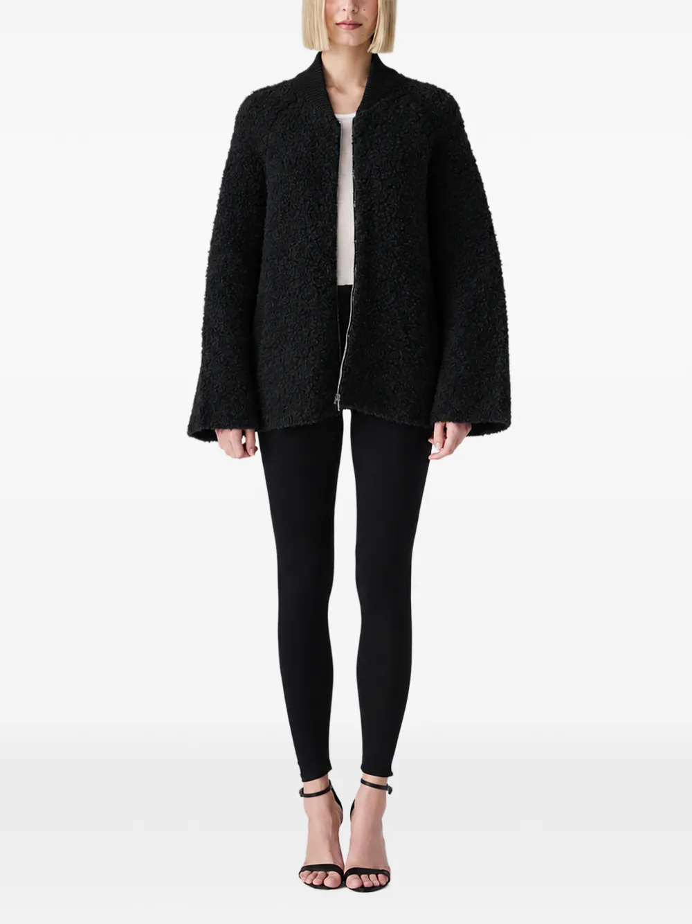 Vera Wang bouclé zip-up jacket Zwart