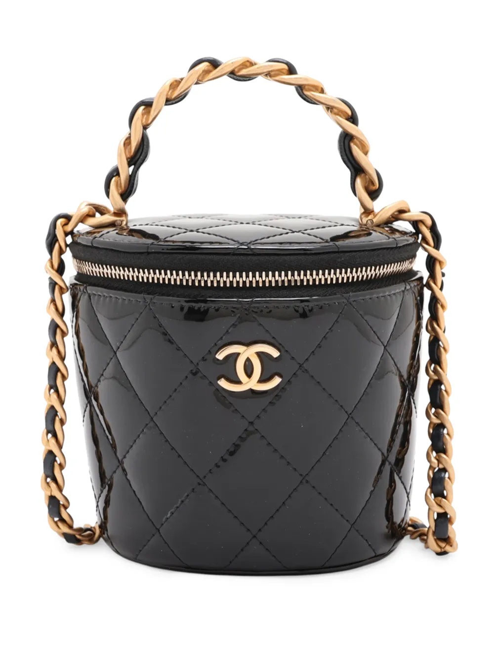 CHANEL Pre-Owned 2021-2026 Quilted Patent Afternoon Tea Top Handle Vanity Case with Chain satchel - Black