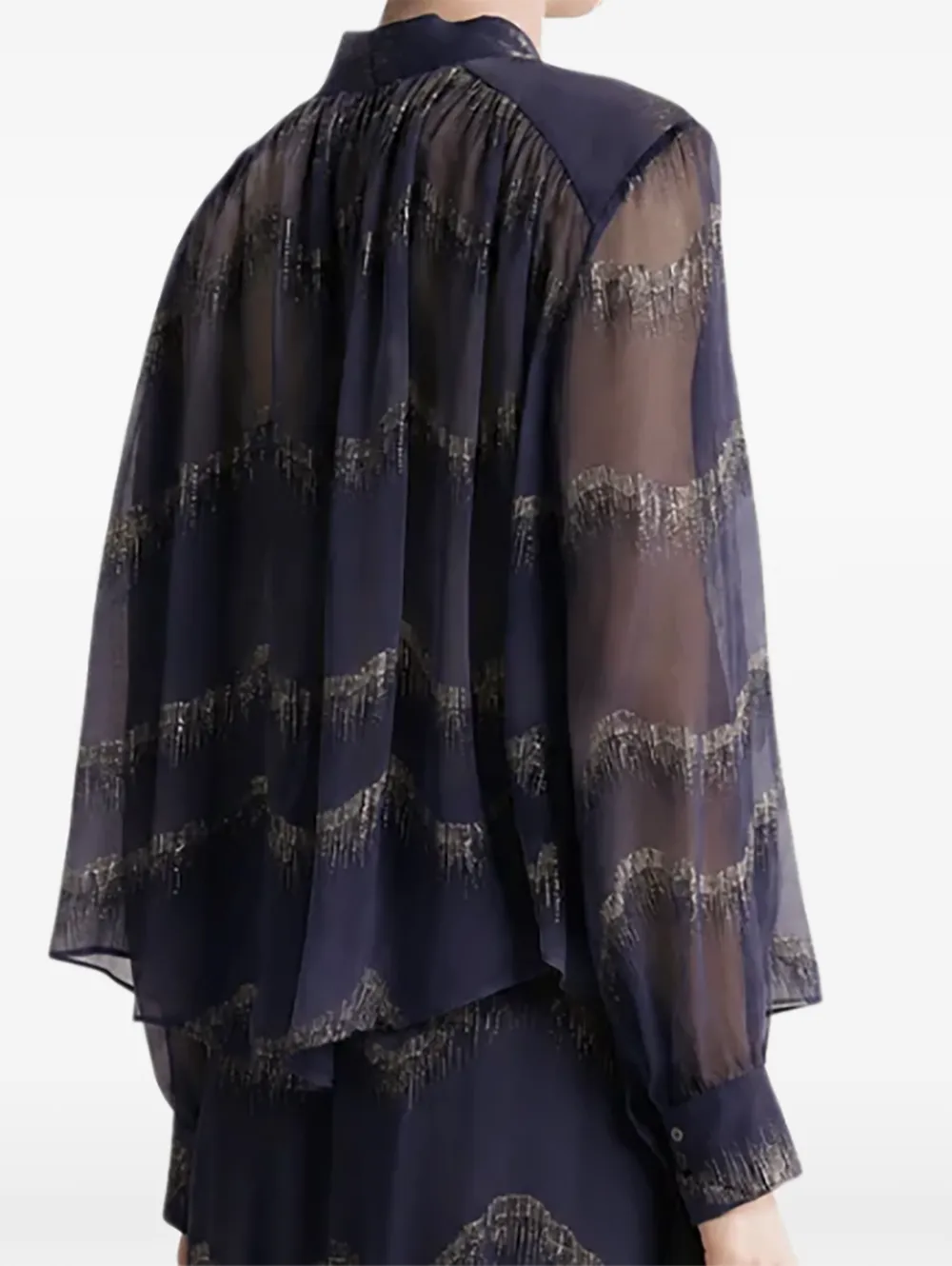 Forte Nuages D'Argent pussy-bow metallic-stripe shirt Blauw