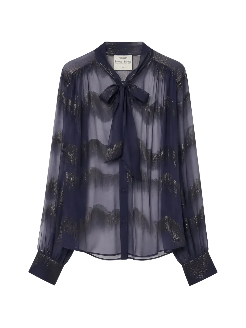Forte Nuages D'Argent pussy-bow metallic-stripe shirt Blauw