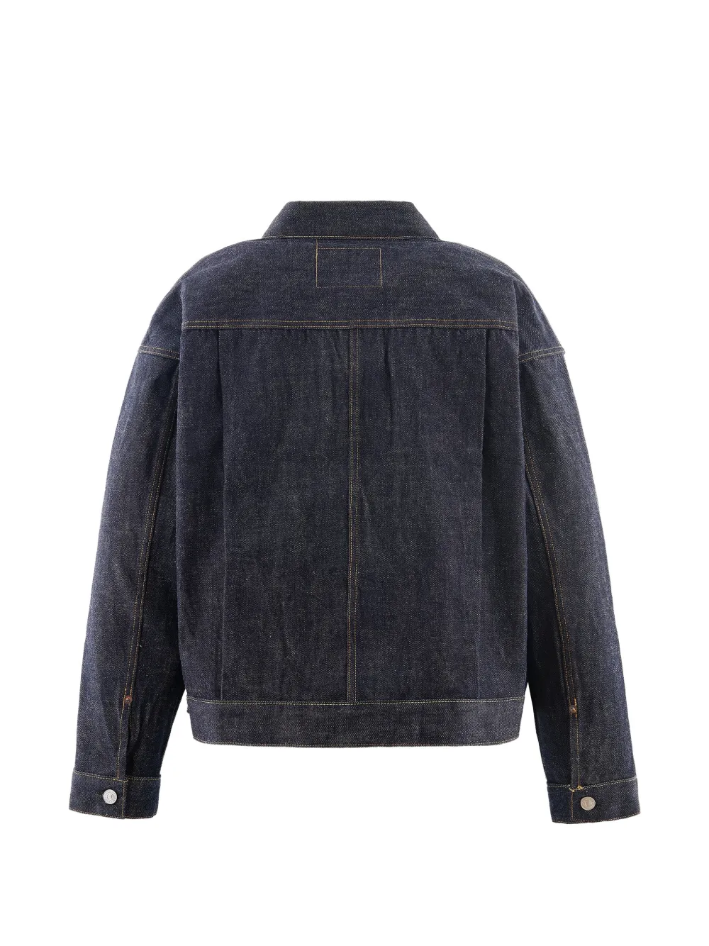 SAINT MXXXXXX pleated-detail denim jacket Blauw