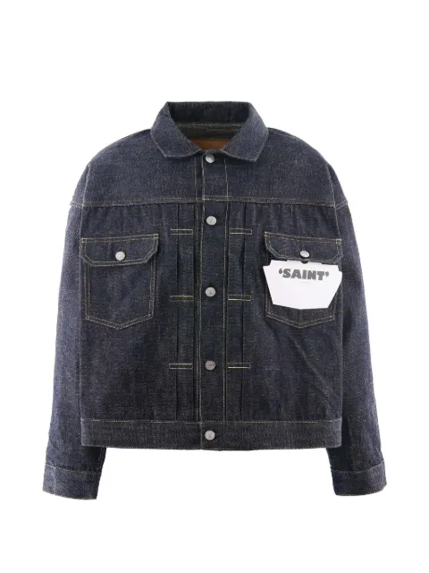 SAINT MXXXXXX pleated-detail denim jacket