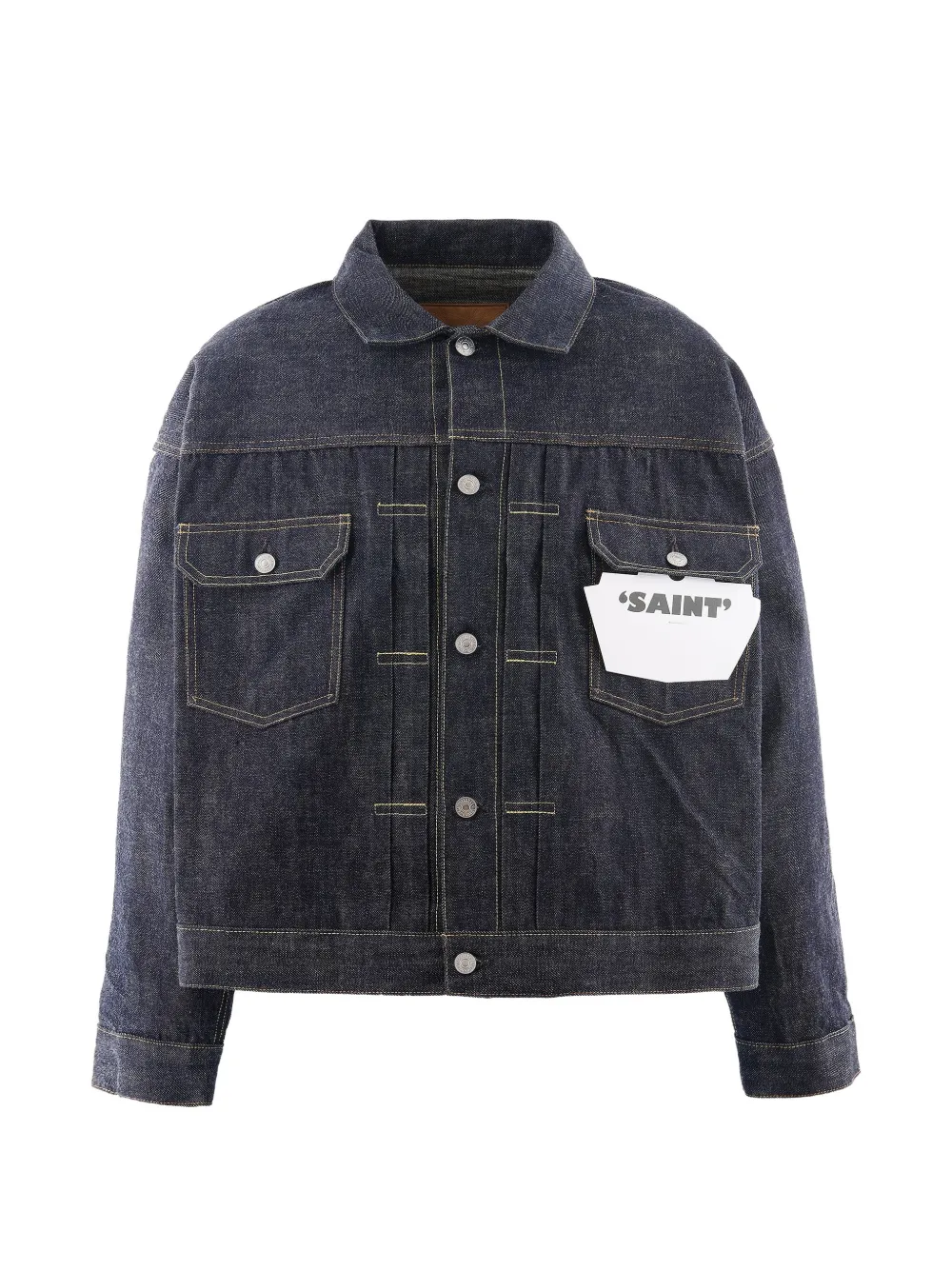 SAINT MXXXXXX pleated-detail denim jacket Blauw