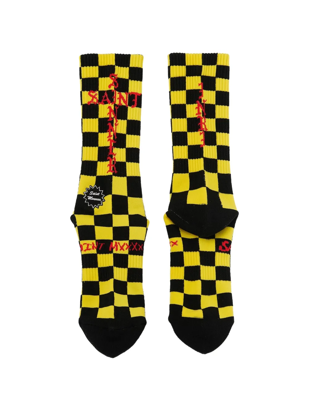 SAINT MXXXXXX checkered logo-print socks Geel