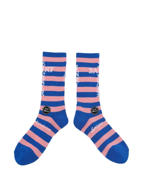 SAINT MXXXXXX striped logo-patch socks