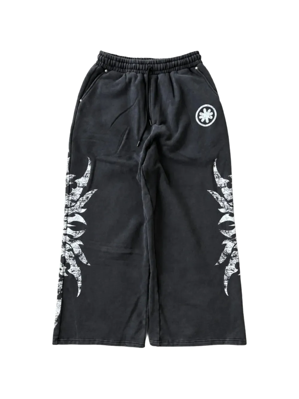 LOSTSHDWS Pantaloni a gamba ampia con stampa grafica - Nero