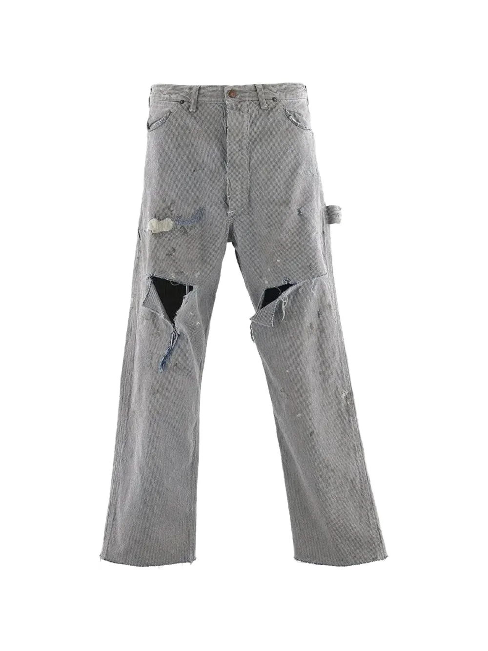 SAINT MXXXXXX Hickory-stripe distressed jeans - Blu