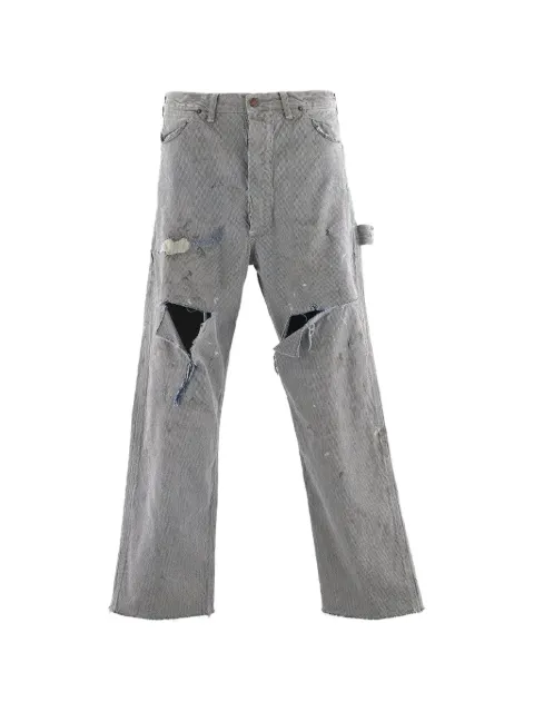 SAINT MXXXXXX Hickory-stripe distressed jeans