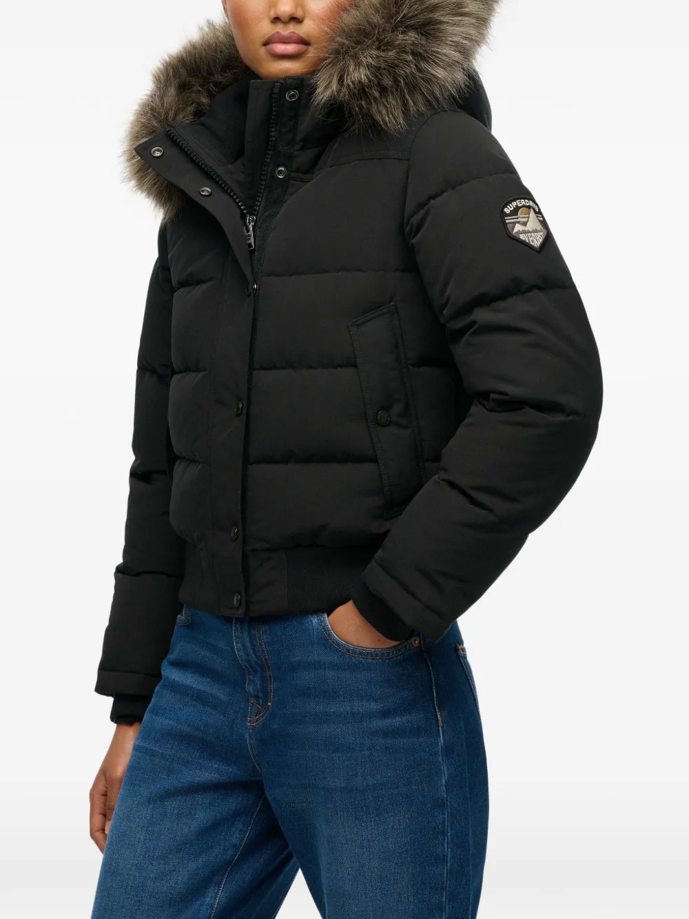 Superdry Everest hooded puffer jacket Zwart