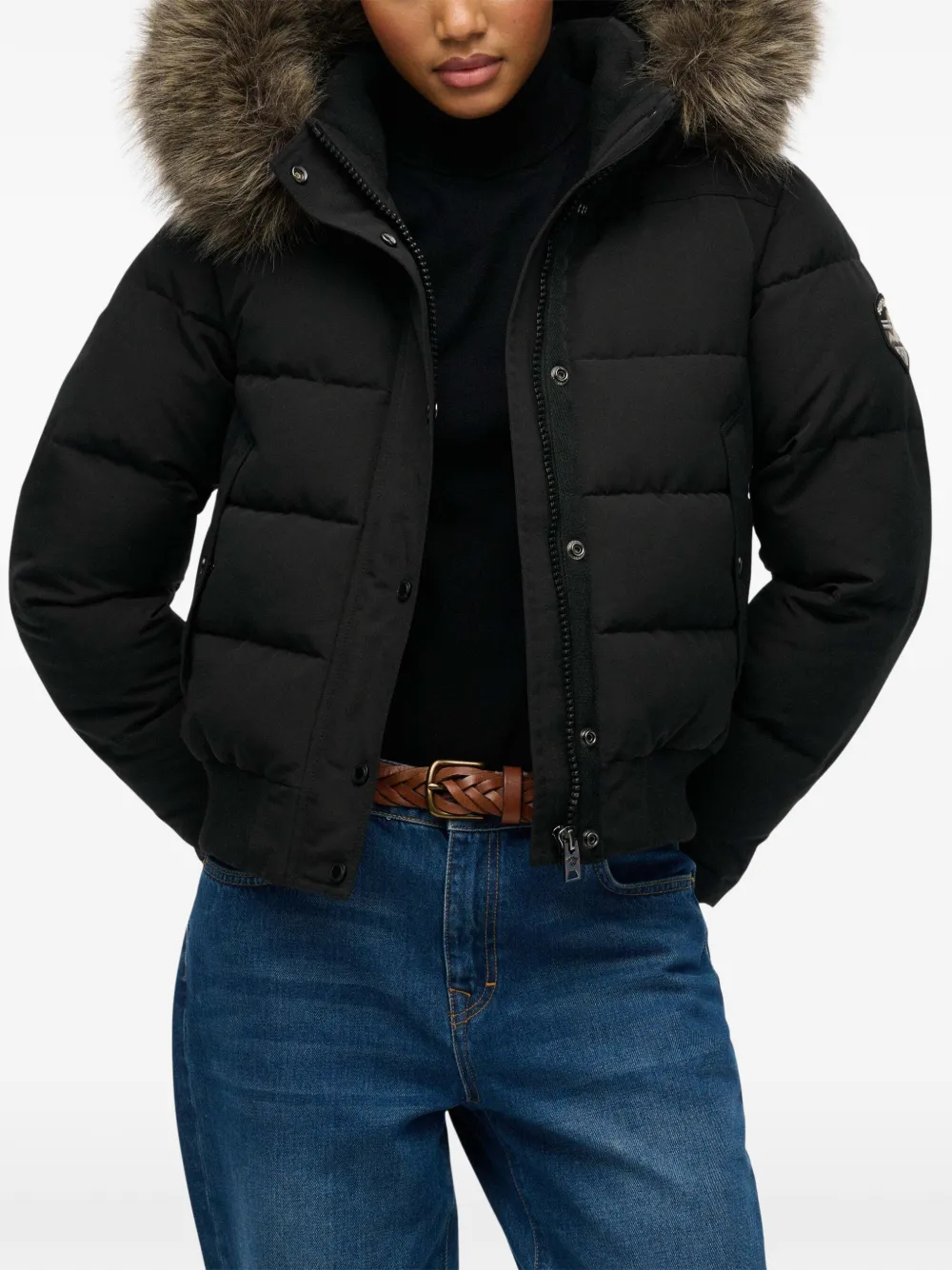 Superdry Everest hooded puffer jacket Zwart