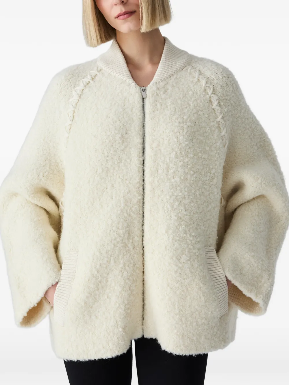 Vera Wang bouclé Viola varsity jacket Beige