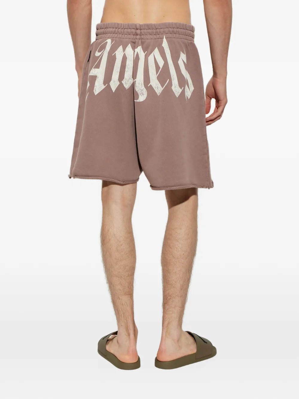 Palm Angels logo-print raw-edge shorts Roze