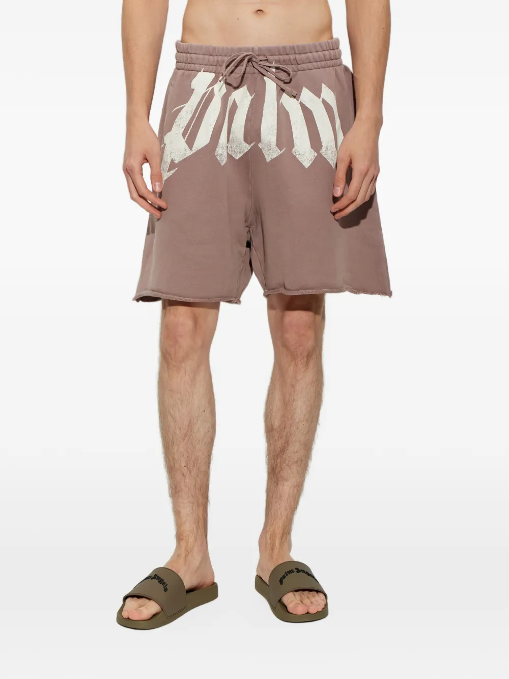 Palm Angels logo-print raw-edge shorts Roze