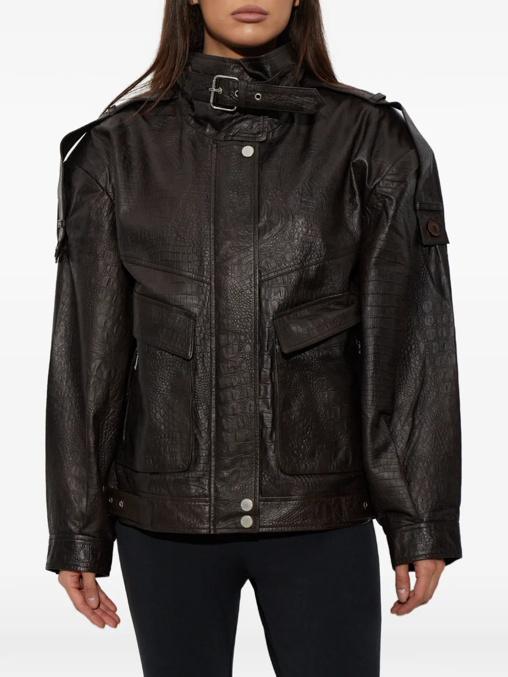 Gestuz GZtori croc-effect leather jacket Bruin