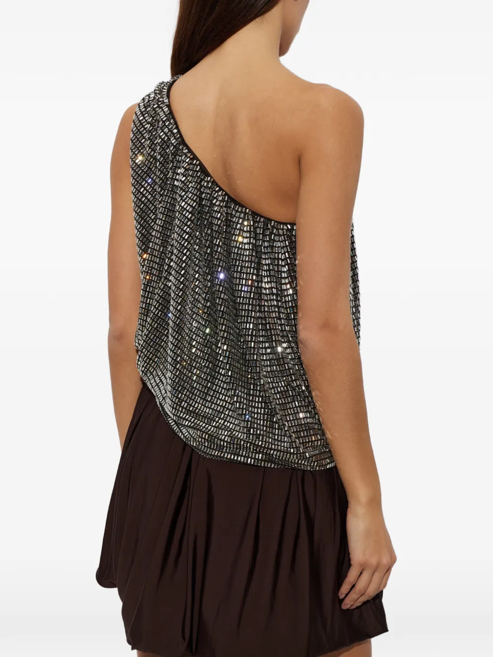 Self-Portrait rhinestone one shoulder drape mini dress Bruin