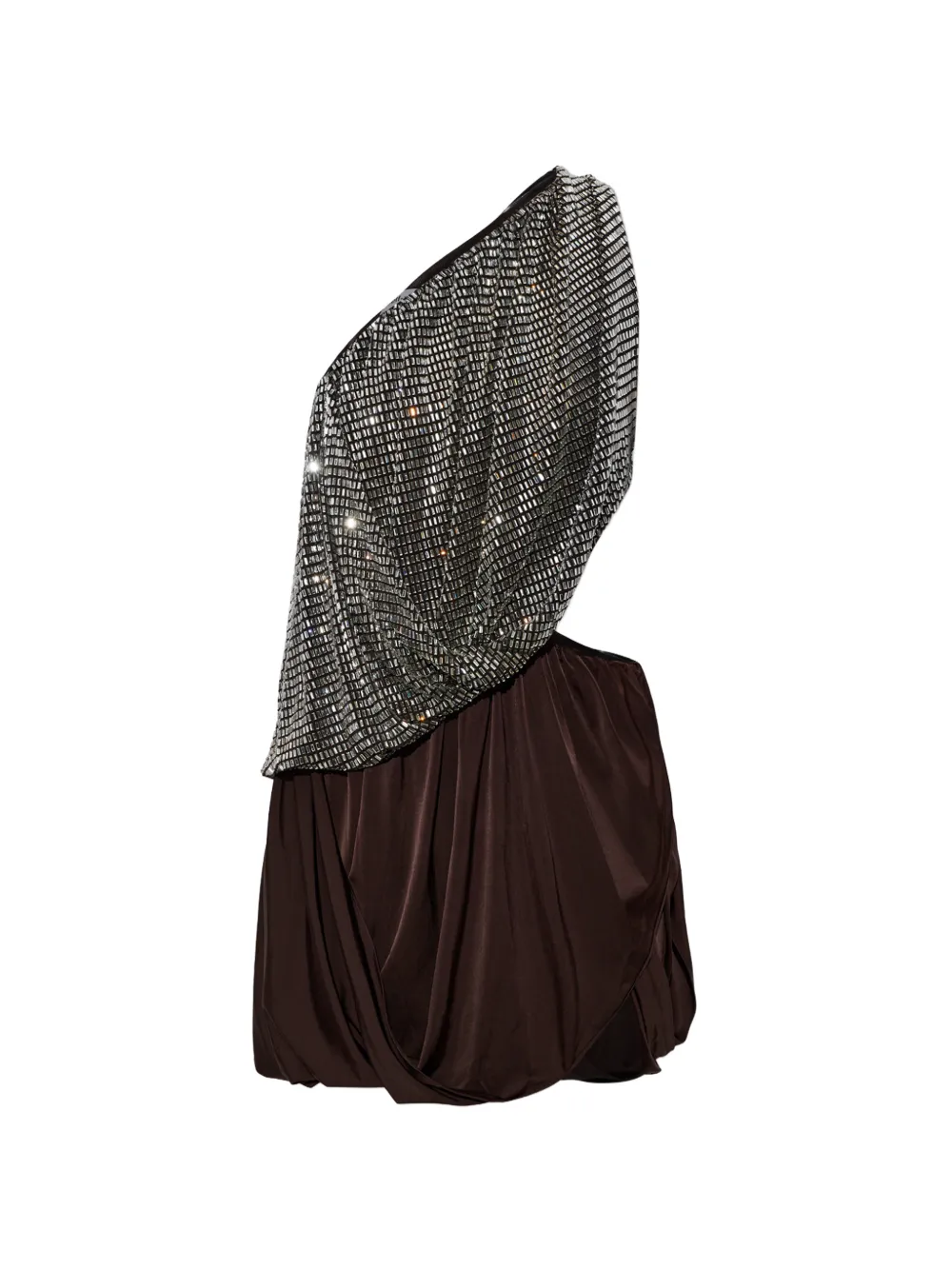 Self-Portrait rhinestone one shoulder drape mini dress Bruin