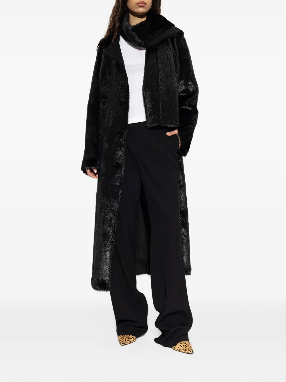 STAND STUDIO Palmer faux-fur coat Zwart