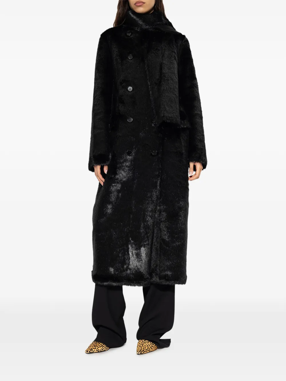 STAND STUDIO Palmer faux-fur coat Zwart