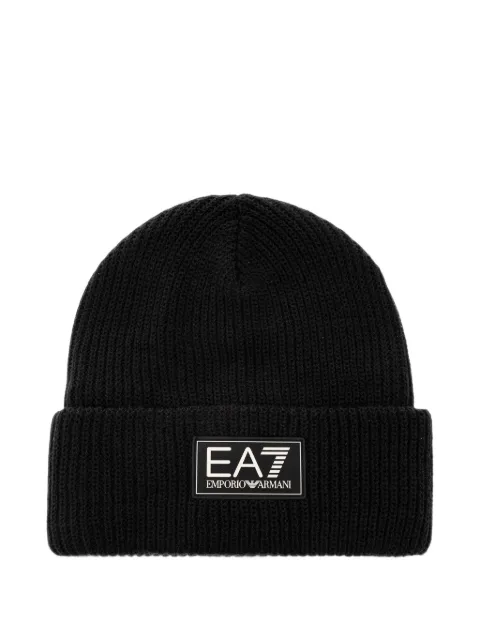 Ea7 Emporio Armani gorro tejido de canalé con parche del logo