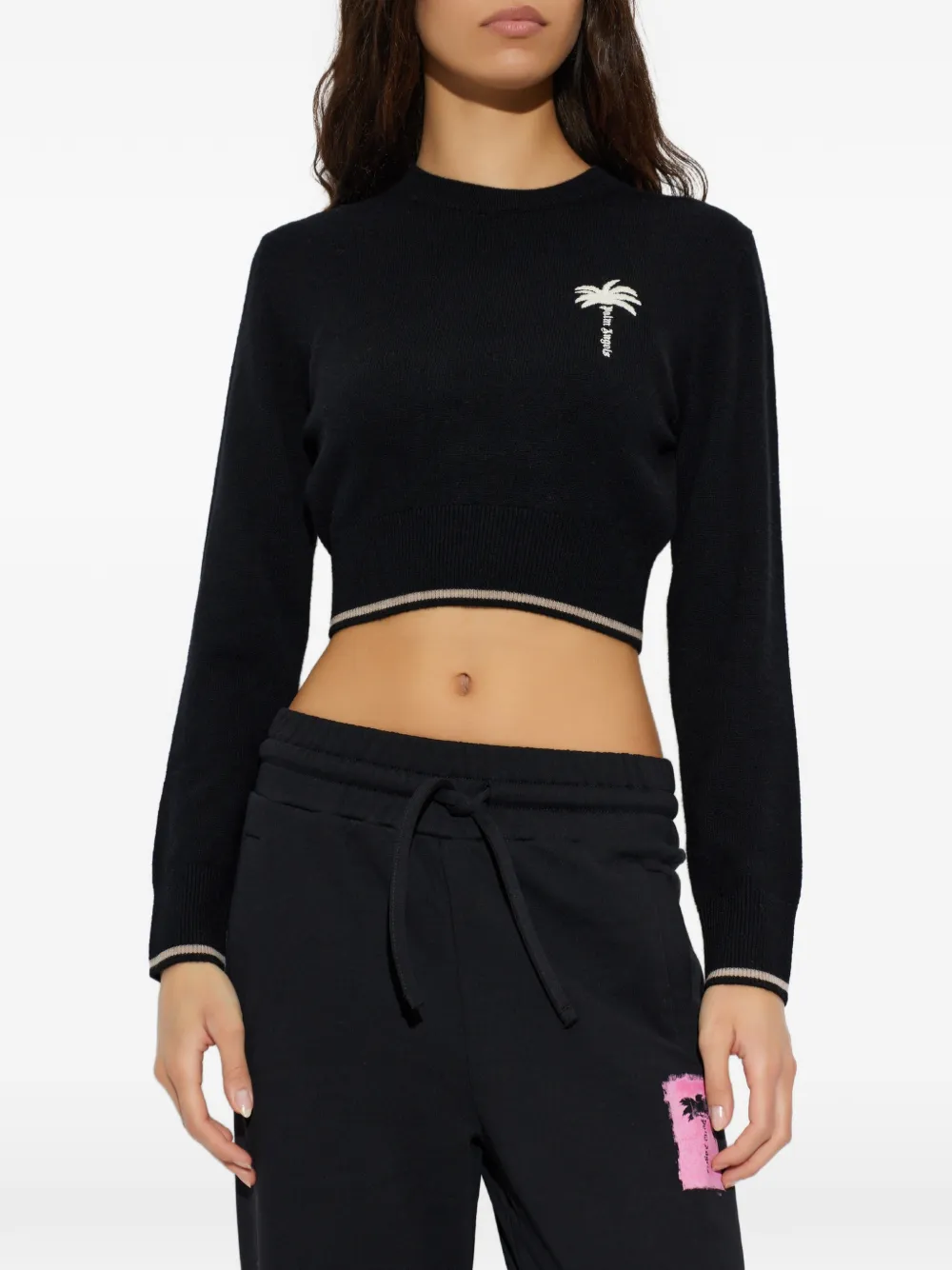 Palm Angels embroidered-logo cropped sweater Zwart