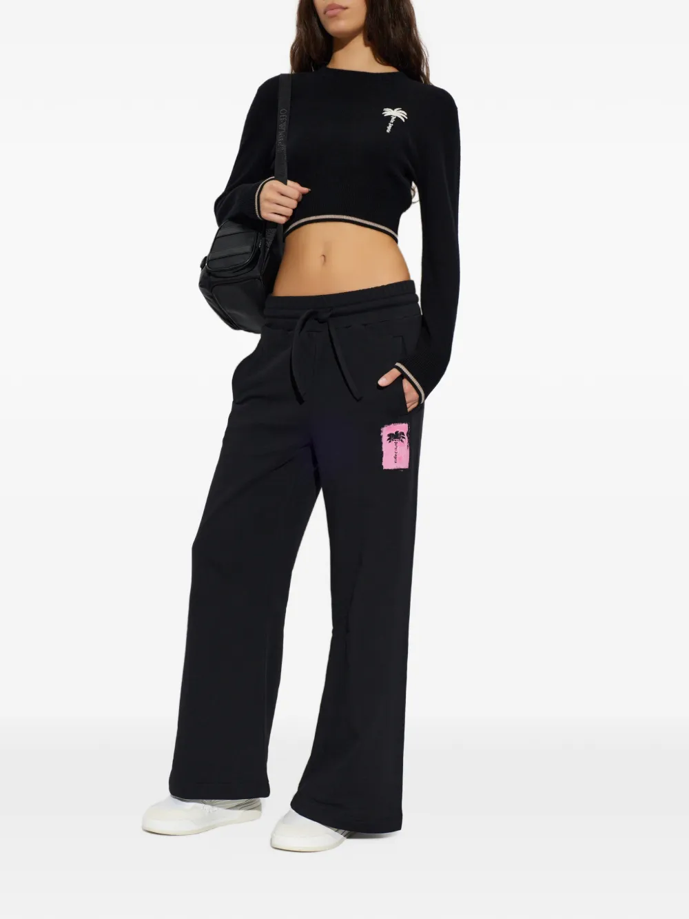 Palm Angels embroidered-logo cropped sweater Zwart