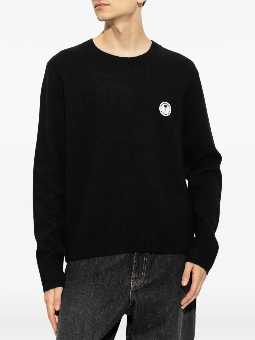 Palm Angels logo-patch wool sweater Zwart