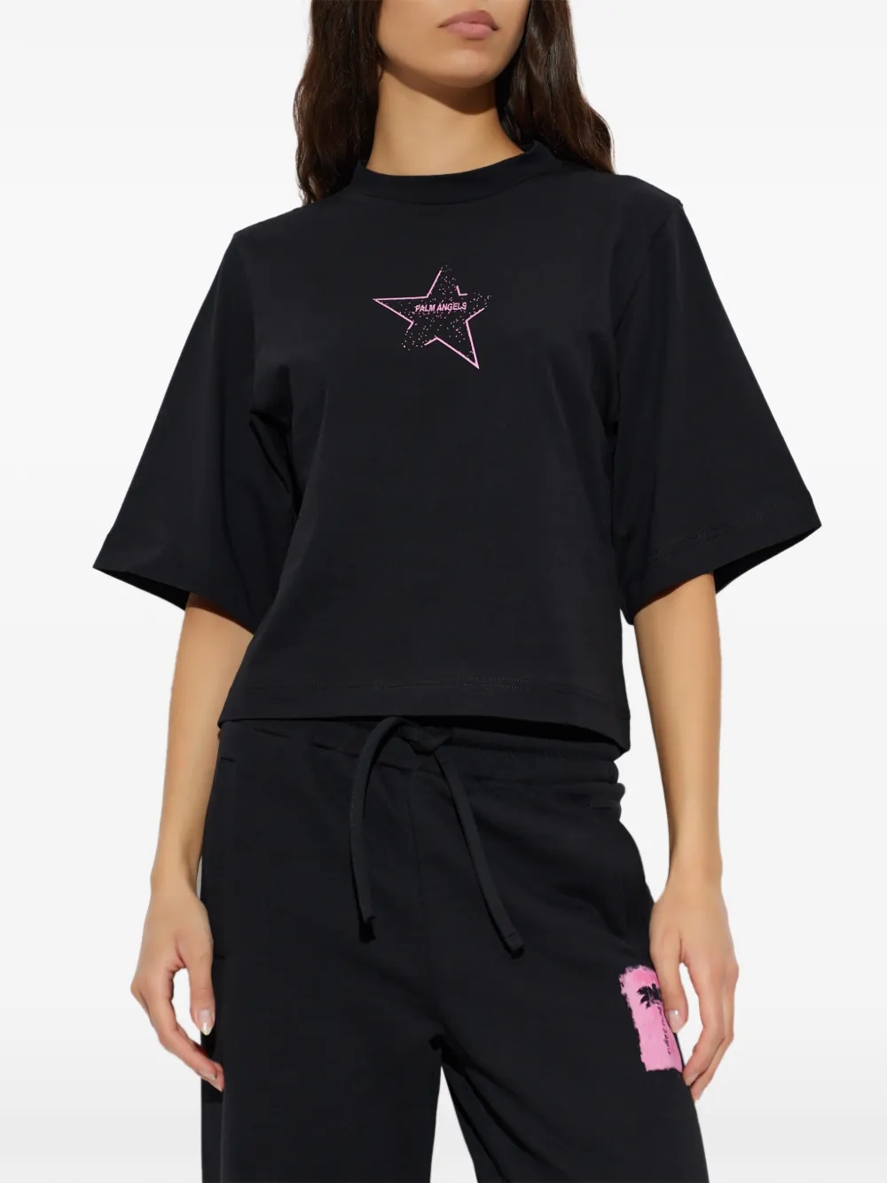 Palm Angels star-print cropped T-shirt Zwart