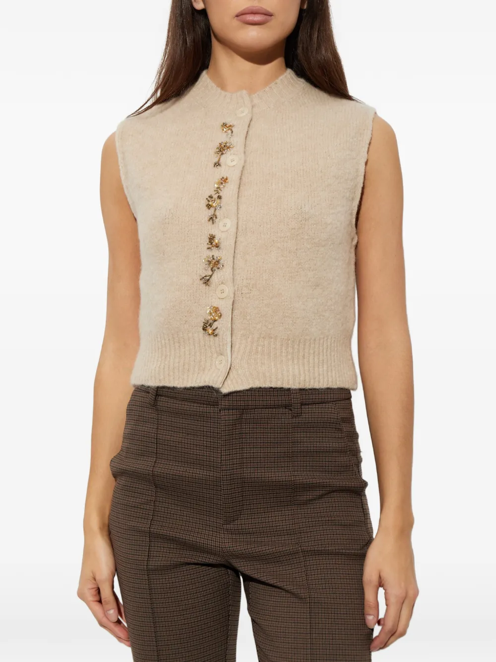 Forte embellished knitted vest Beige