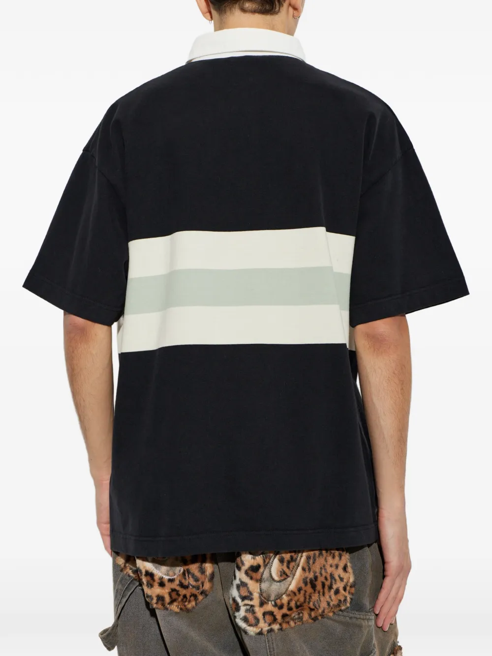Palm Angels striped cotton polo shirt Zwart