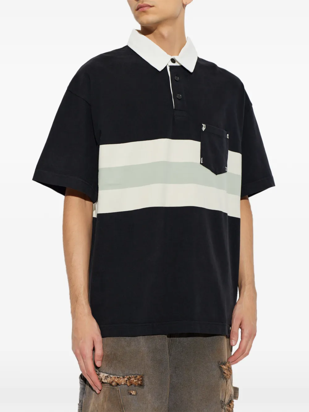 Palm Angels striped cotton polo shirt Zwart