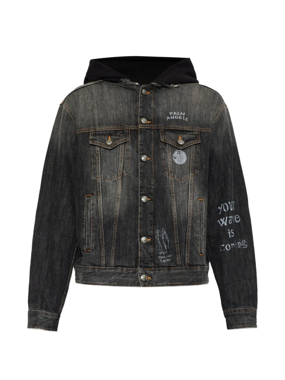 Palm Angels graphic-print hooded denim jacket - Schwarz