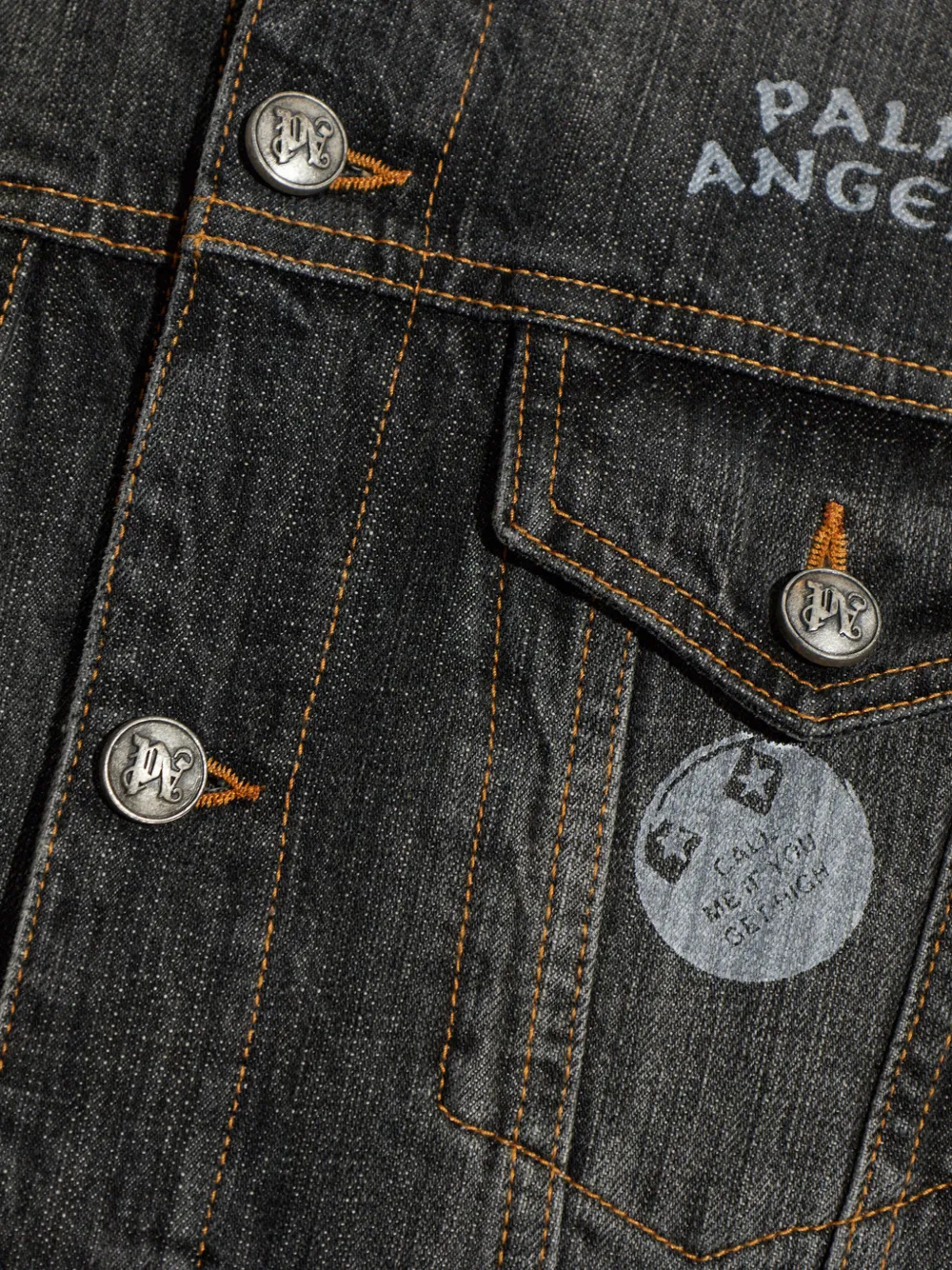 Palm Angels graphic-print hooded denim jacket Zwart