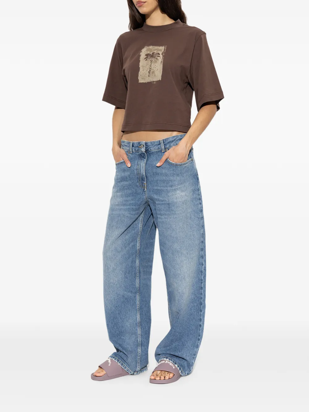 Palm Angels Palm-print cropped T-shirt Bruin