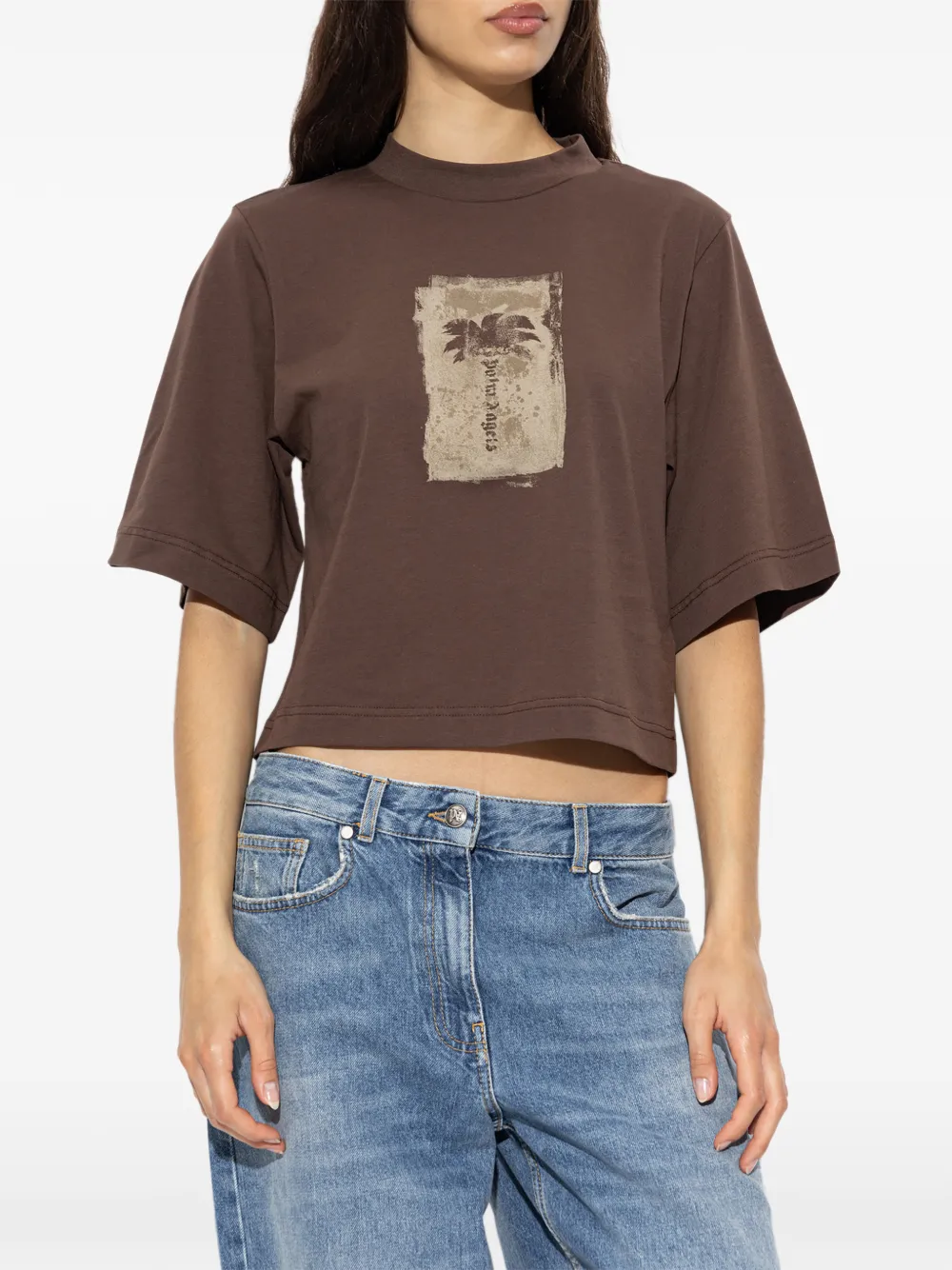 Palm Angels Palm-print cropped T-shirt Bruin