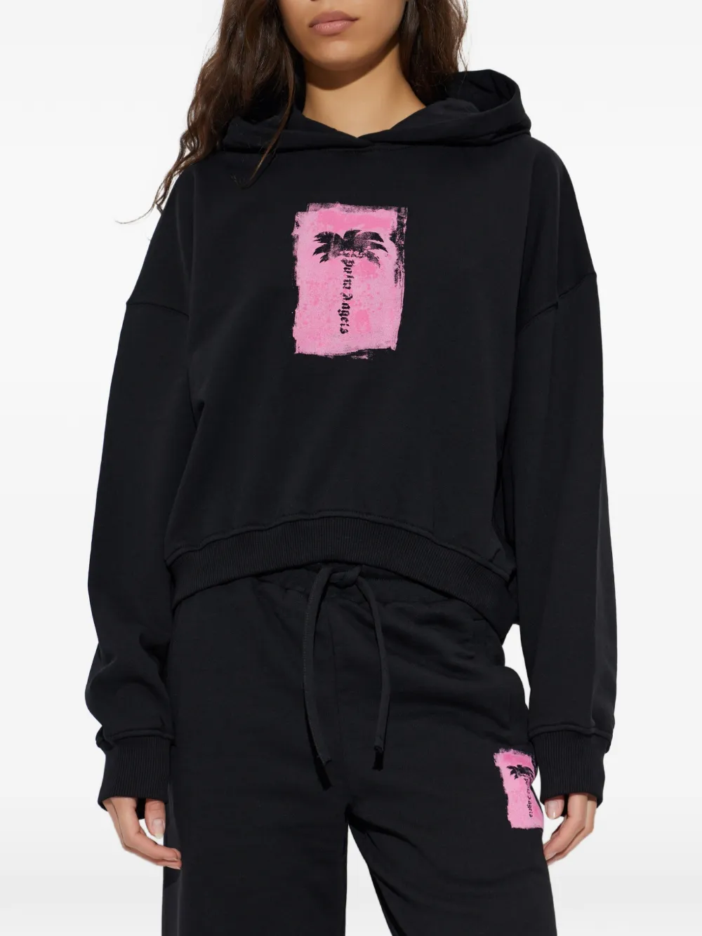 Palm Angels palm-print hoodie Zwart