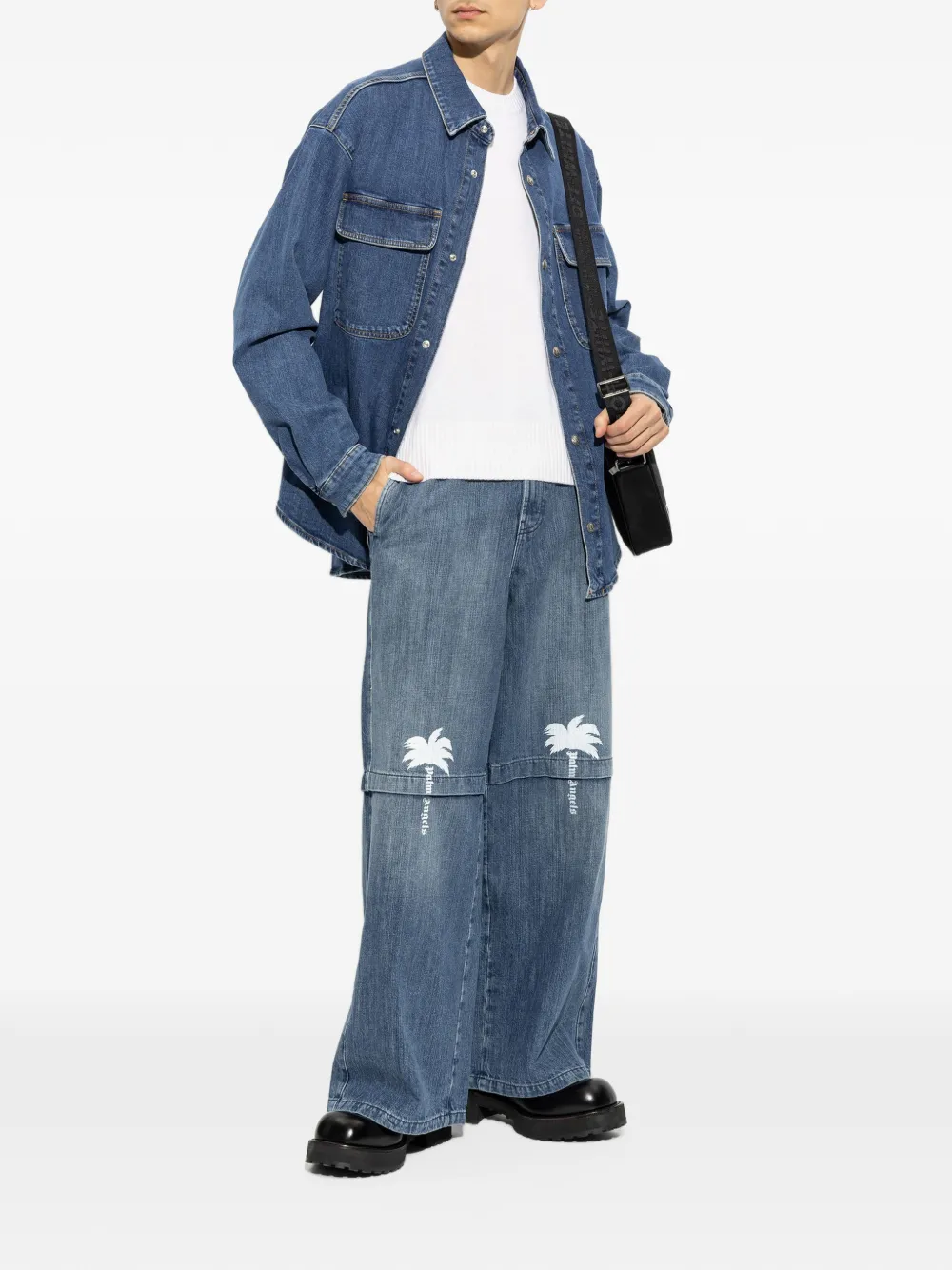Palm Angels logo-print denim shirt jacket Blauw