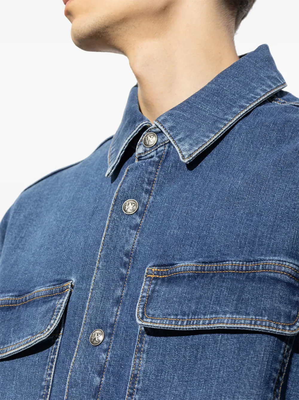 Palm Angels logo-print denim shirt jacket Blauw