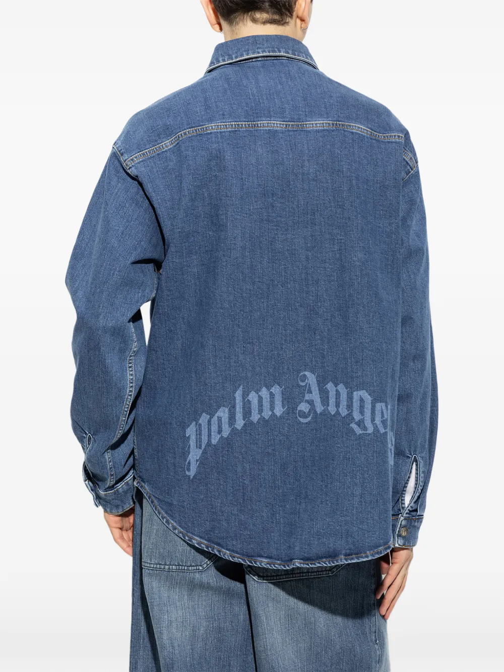 Palm Angels logo-print denim shirt jacket Blauw