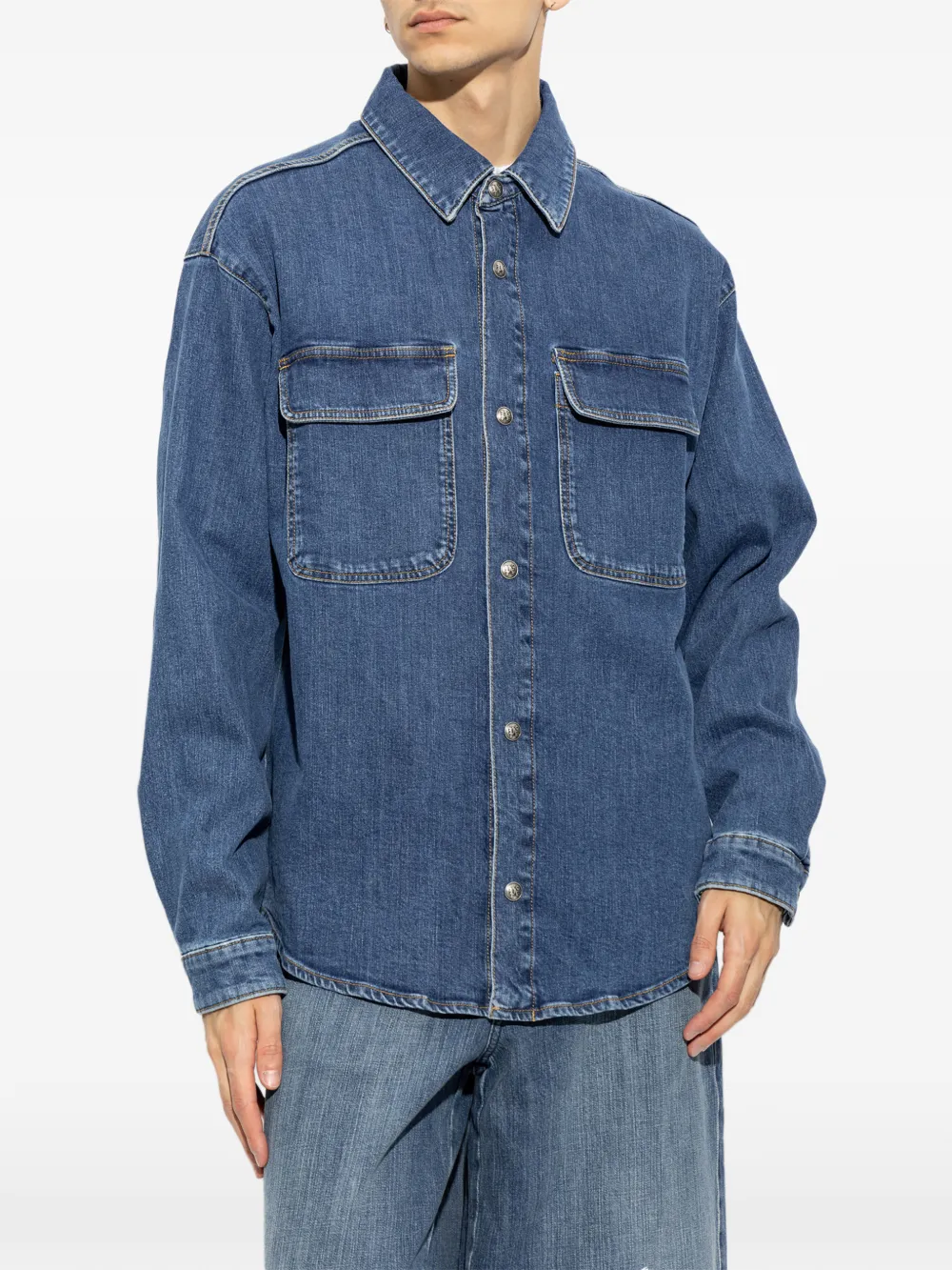 Palm Angels logo-print denim shirt jacket Blauw
