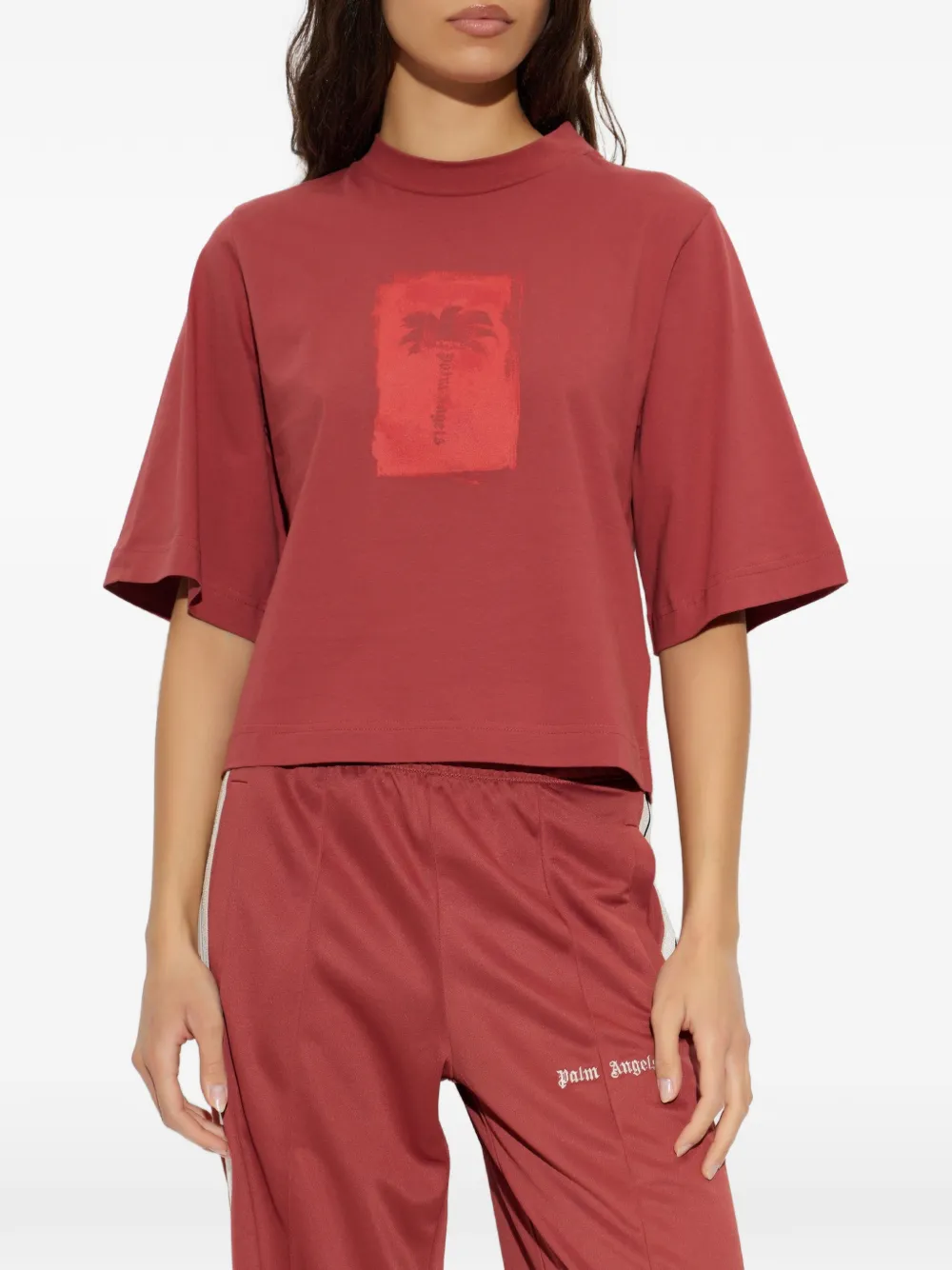 Palm Angels palm-print cotton T-shirt - Rosso
