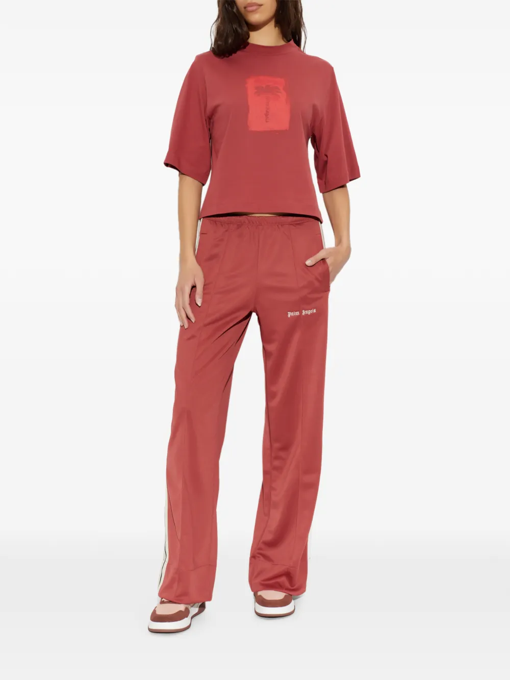 Palm Angels palm-print cotton T-shirt Rood
