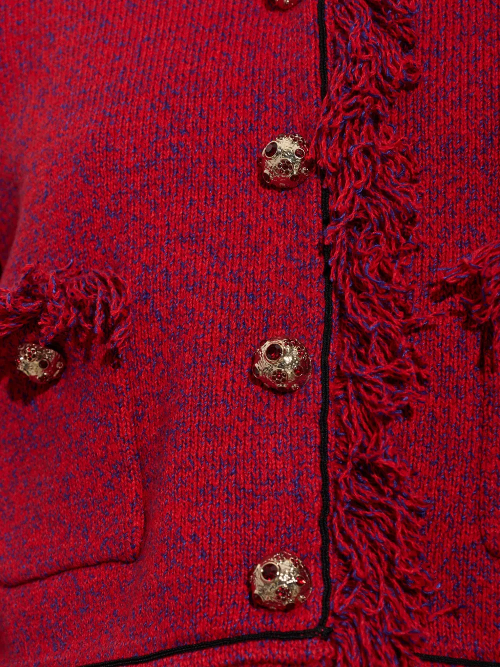 Self-Portrait red frayed knit jacket Rood