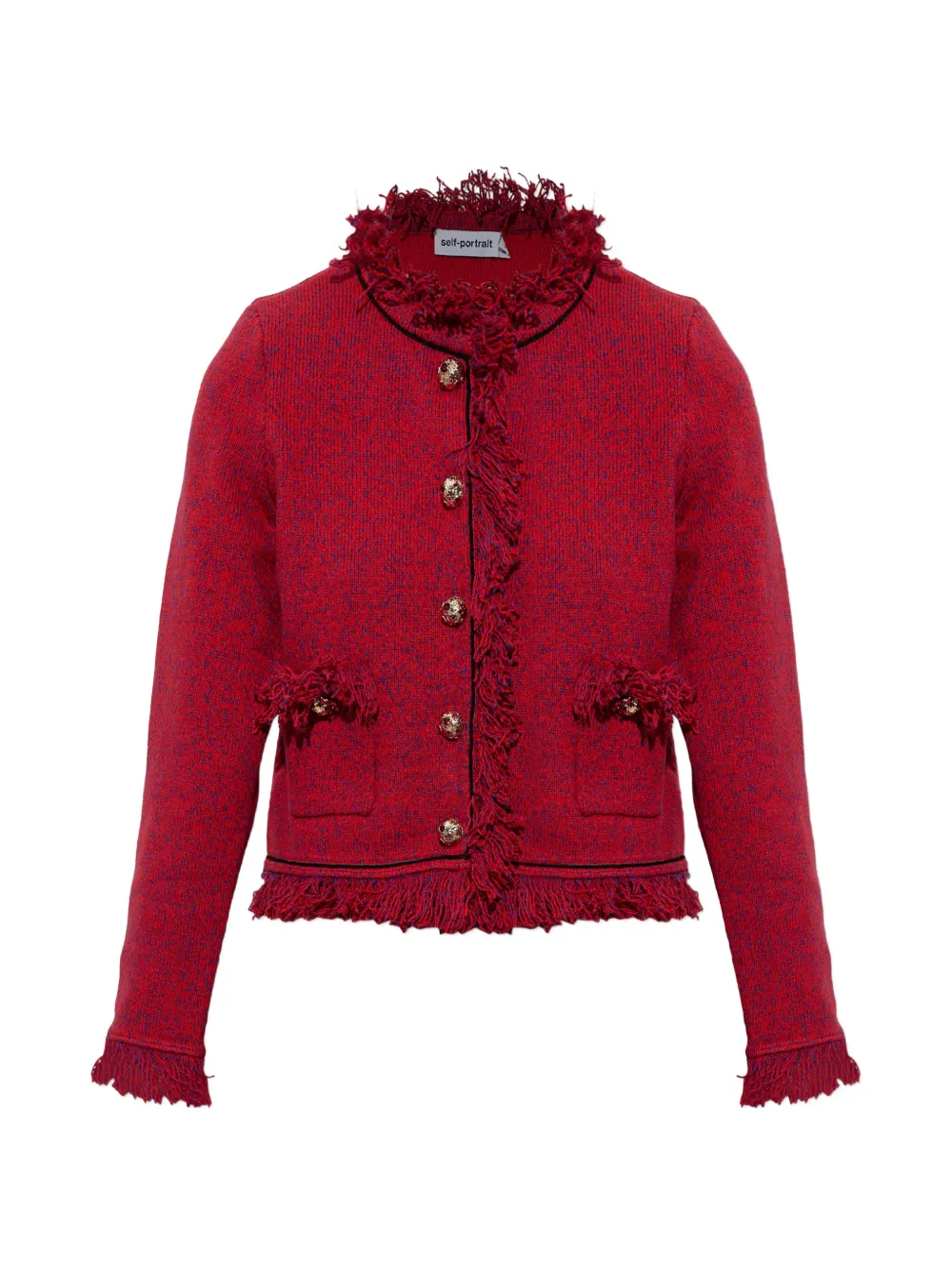 Self-portrait Red Frayed Knit Jacket