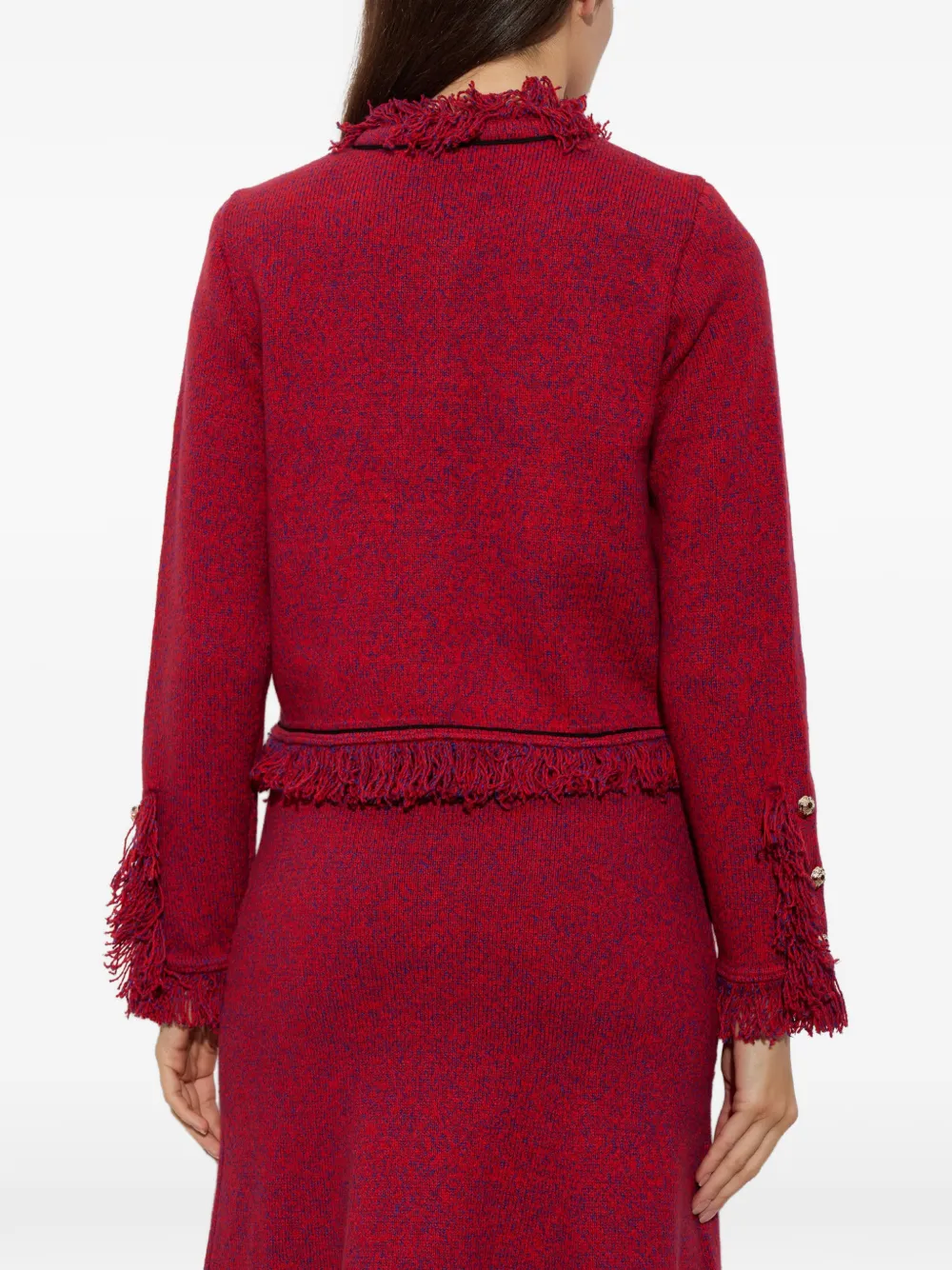 Self-Portrait red frayed knit jacket Rood