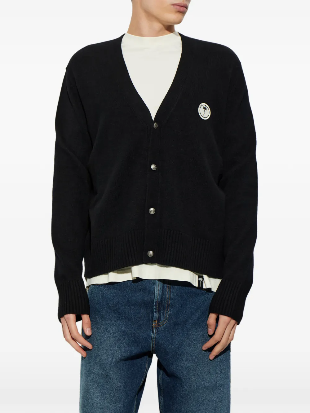 Palm Angels logo-patch wool cardigan Zwart