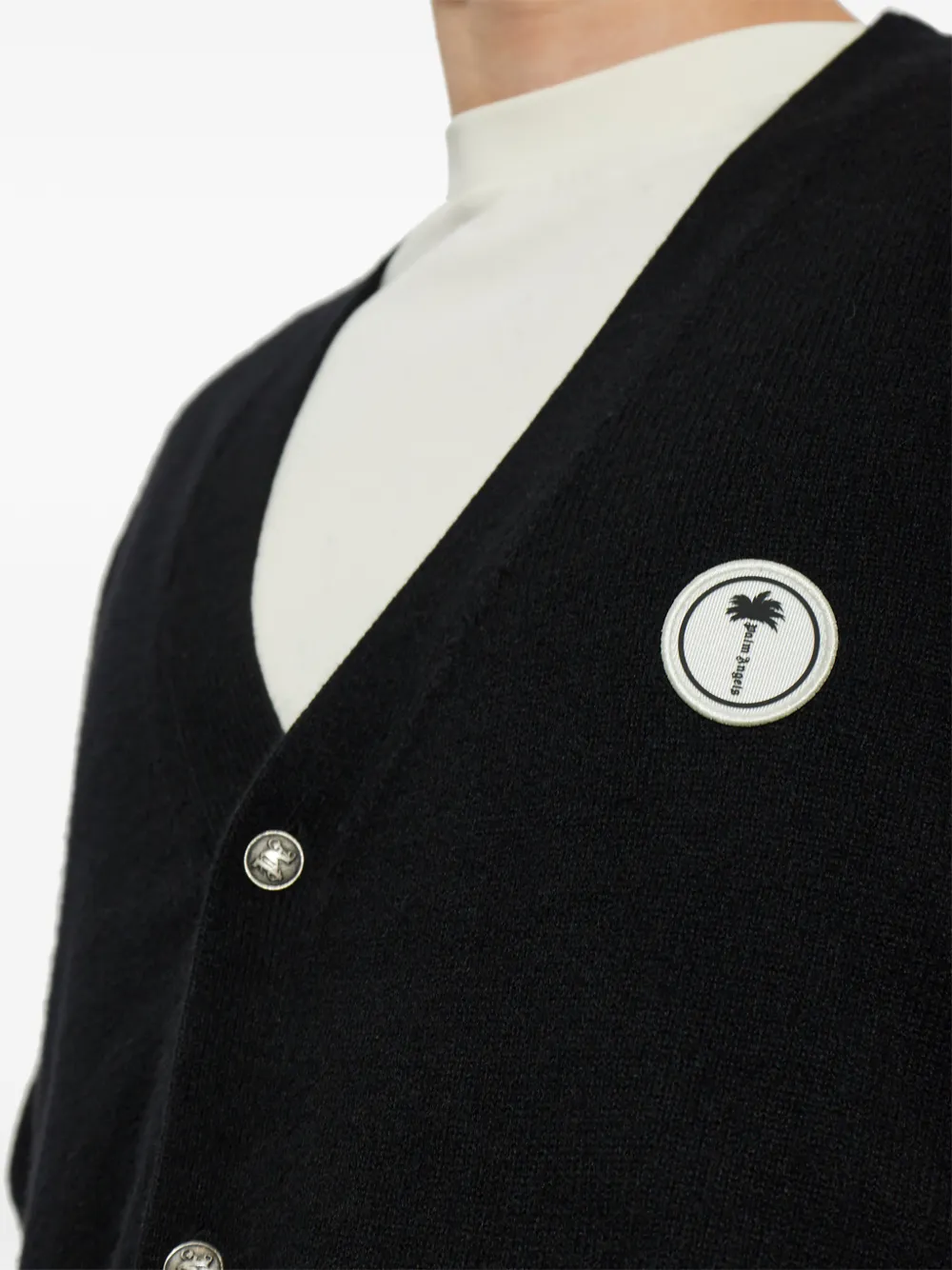 Palm Angels logo-patch wool cardigan Zwart