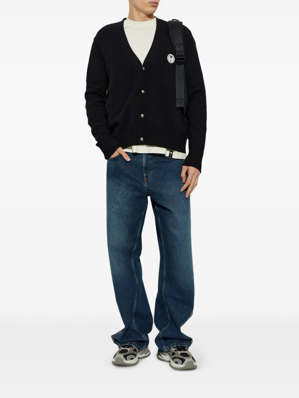 Palm Angels logo-patch wool cardigan Zwart